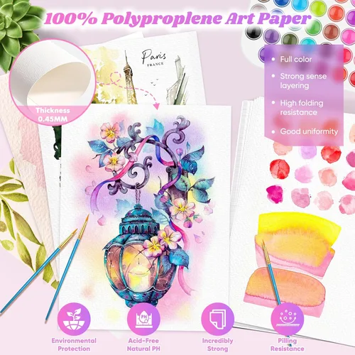 Miniatura 3 de 100 hojas de papel para acuarela, papel blanco de acuarela de 5"x7" a granel, papel de artista de 140 libras/300 g prensado en frío sin ácidos