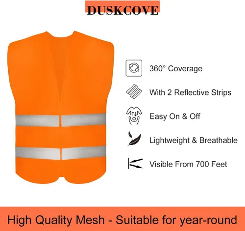 Miniatura 2 de DUSKCOVE Paquete de 10 chalecos de seguridad de alta visibilidad con 2 tiras reflectantes Hi Vis para hombres y mujeres, chalecos de construcción