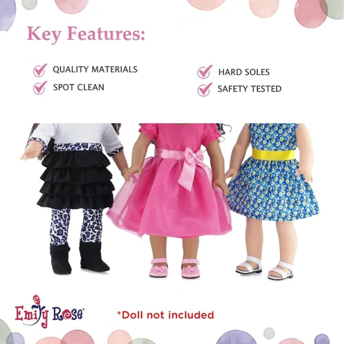 Miniatura 5 de Emily Rose Ropa para muñecas: paquete de 3 zapatos de muñeca de 18 pulgadas, juego de regalo de valor: zapatos rosados, sandalias blancas y botas