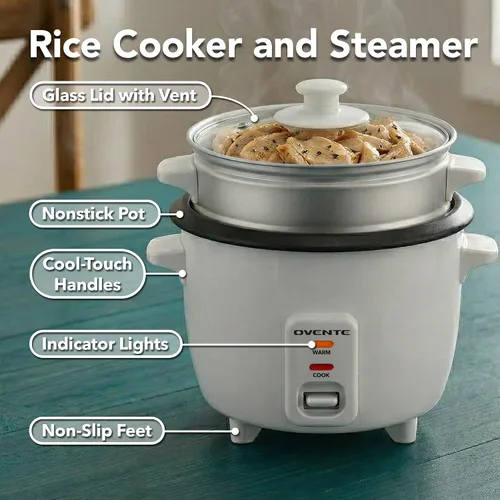 Miniatura 3 de OVENTE - Olla arrocera eléctrica y vaporizador de alimentos – Capacidad de arroz de 5 tazas, olla extraíble antiadherente, función de mantener