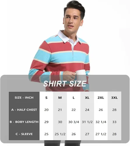 Miniatura 6 de VANLYTK Polo para hombre de manga larga que absorbe la humedad, cuello a rayas, para golf y rugby