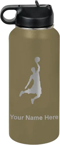 Miniatura 22 de LaserGram Botella de agua personalizada, hombre haciendo slam dunk de baloncesto, de acero inoxidable, de doble pared con aislamiento al vacío