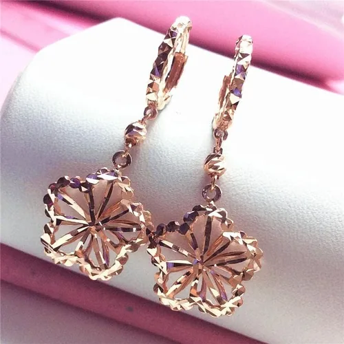 Miniatura 3 de SAGEKING 2024 New 585 Purple Gold Hollow Luxury Flower Ear Buckle Fashion Exquisite Jewelry 14K Rose Gold Drop Earrings For Women For Girlfriend