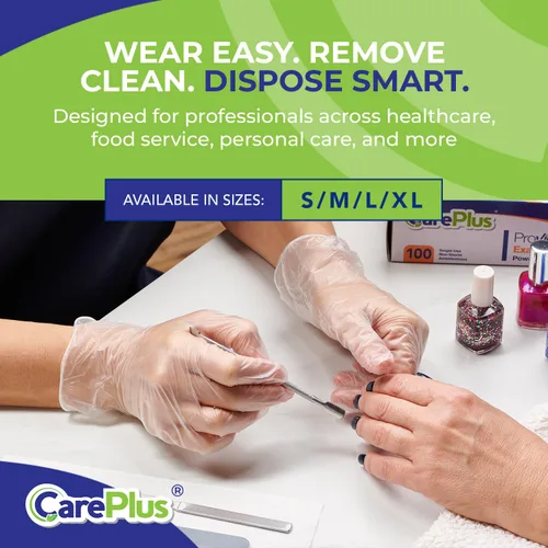 Miniatura 4 de Care Plus – Guantes de vinilo desechables, sin talco, transparentes, sin látex, hipoalergénicos, caja de 100, M