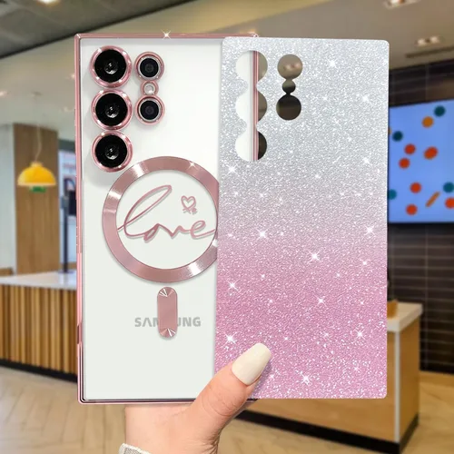 Miniatura 62 de ZONRW - Funda para Samsung Galaxy S22 Ultra magnética, para mujeres y niñas, cubierta trasera suave, lujosa, con corazón de amor, bling, degradado
