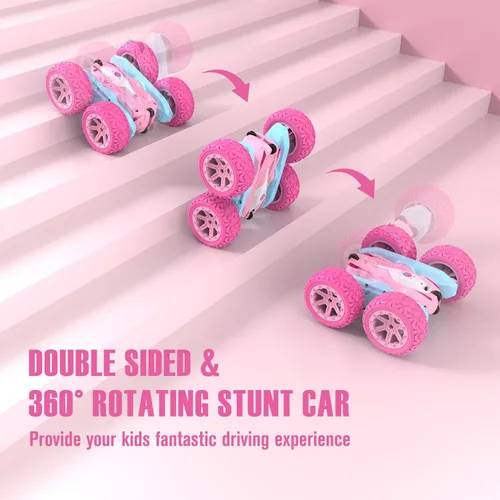 Miniatura 2 de Automóvil a control remoto, camiones RC rosas para niñas, camión RC recargable, juguete de auto de acrobacias de doble cara de 2.4Ghz rotación 360°