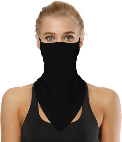 Miniatura 2 de YAYOUREL Polaina de cuello negro sólido para hombres y mujeres, cubrebocas de verano UV para la cara, cubierta de máscara con agujero