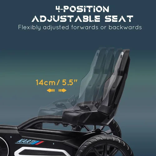 Miniatura 3 de Aosom - Go Kart de pedales para niños, juguete de paseo al aire libre con asiento ajustable, eje oscilante, freno de mano, 4 ruedas EVA Blanco