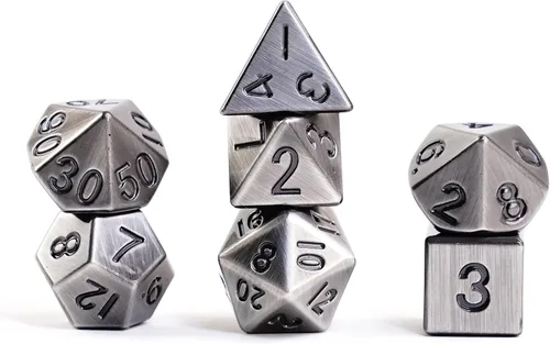 FanRoll - Juego de dados poliédricos de metal de 0.630 in, plata antigua, dados de juego de rol para Calabozos y Dragones