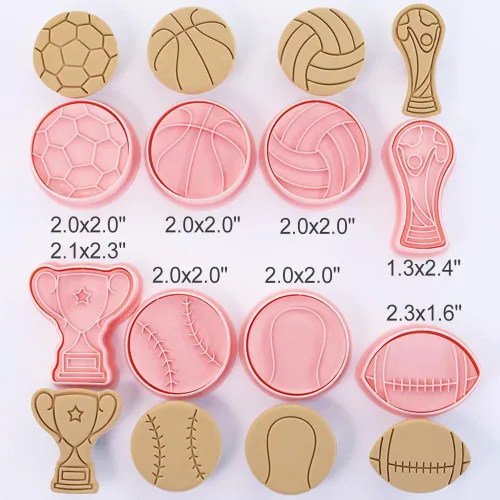 Miniatura 5 de Juego de cortadores de galletas con forma de bola, 8 piezas de fútbol 3D, baloncesto, béisbol, voleibol, fútbol, tenis, cortadores de galletas