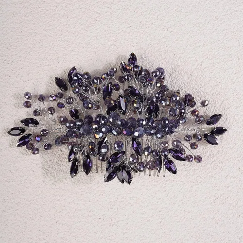 Miniatura 5 de Jumwrit Diadema hecha a mano con diamantes de imitación y cuentas para el pelo y accesorio de boda para mujeres y niñas (negro)