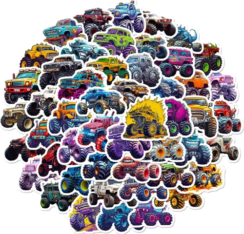 50 calcomanías geniales de camión monstruo, calcomanías de automóvil para niños, adolescentes y adultos, recuerdos de fiesta de camiones monstruos,