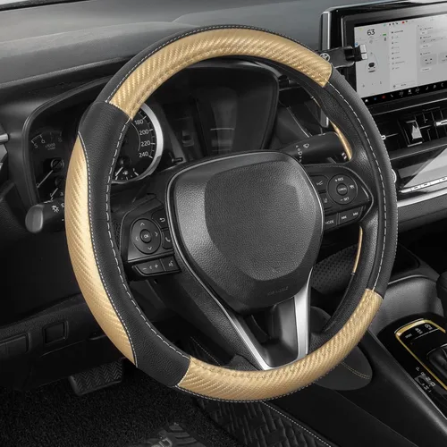 Miniatura 11 de SEG Direct Funda para volante de automóvil, tamaño mediano estándar de 14 1/2-15 pulgadas, embalaje no plegable, resistente, antideslizante, cuero