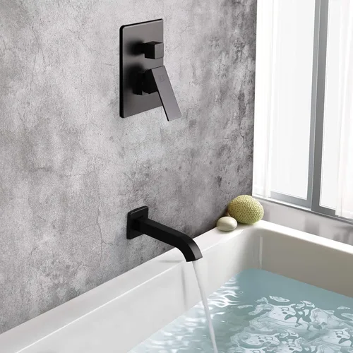 Miniatura 5 de Juego de llave de ducha en negro mate con caño de bañera, sistema de cabezal de ducha de lluvia de 8 pulgadas para baño con llave de mano de una