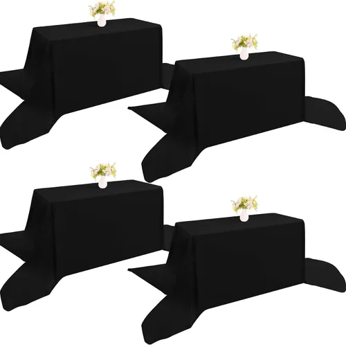 Miniatura 13 de Paquete de 4 manteles rectangulares de poliéster lavables de 60 x 102 pulgadas, color blanco, para mesas de comedor, bodas, bufés, fiestas