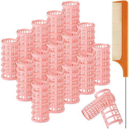 Syhood 16 rizadores de pelo autoadhesivos para mujeres, 1.18 pulgadas, color de piel, sin calor, de plástico, con peine de acero para pelar y