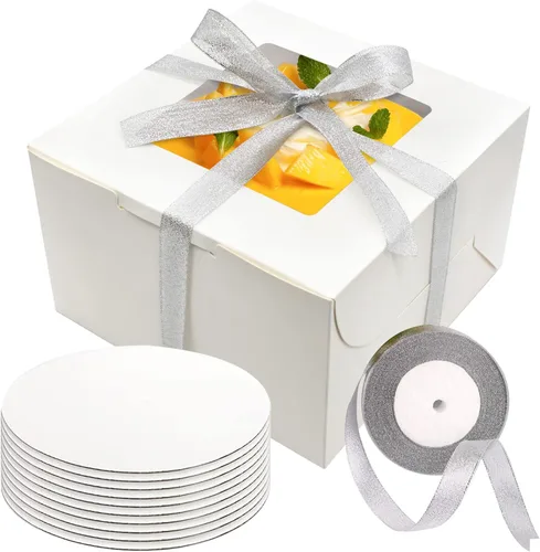 Wei Long Cajas para pasteles de 8 pulgadas, 24 cajas para pasteles con ventana de 8 x 8 x 5 pulgadas, cajas para pastelería, pasteles, galletas, 03