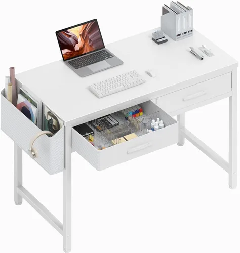 Miniatura 10 de DLisiting Escritorio de maquillaje sin espejo, pequeño tocador de 40 pulgadas para dormitorio de niñas, sala de estar, oficina en casa, pequeños