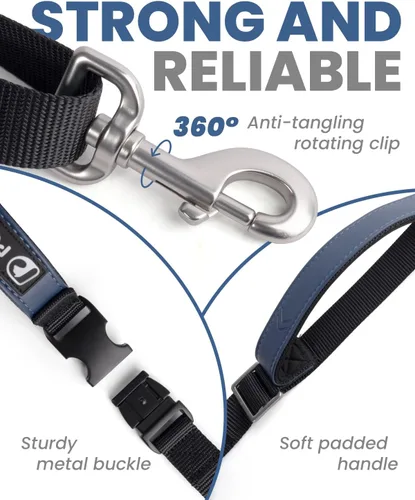 Miniatura 4 de Correa cruzada reforzada para perro, correa de nailon ajustable de 4 a 6 pies con asas acolchadas dobles, clip giratorio de 360° para perros
