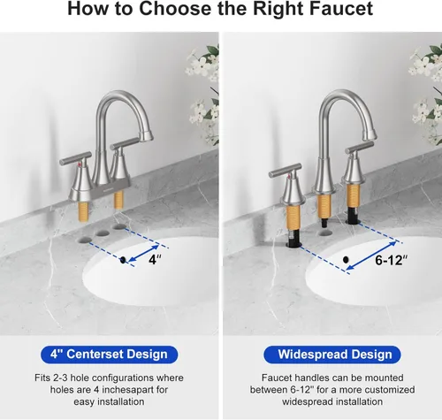 Miniatura 8 de Grifos de Baño para Lavabo de 3 Orificios, Hurran Grifo de Lavabo de Baño de Níquel Cepillado con Desagüe Pop-up y Líneas de Suministro, Grifo