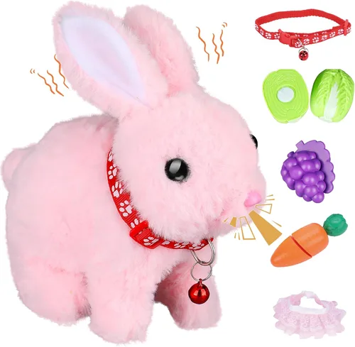 Miniatura 9 de Jimate Lindo Conejo Saltarín de Peluche para Niños, Conejito de Peluche Interactivo con Saltos, Orejas que se Mueven, y Sonidos, Juguete de Conejo