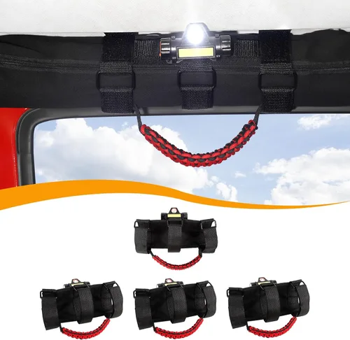 Miniatura 16 de Hoolcar 4 asas de agarre de barra antivuelco, asas de agarre de paracaídas compatibles con Jeep Wrangler YJ TJ JK JKU JL JLU y Gladiator JT Negro