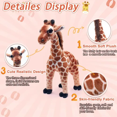 Miniatura 4 de HWD Muñeca de jirafa de peluche realista de 14 pulgadas, lindos animales de peluche suaves para niños pequeños, Navidad, cumpleaños