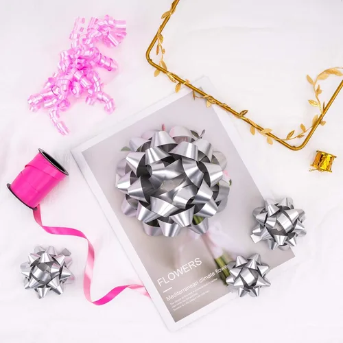 Miniatura 8 de WRAPAHOLIC Surtido de 19 lazos de regalo, 16 lazos de regalo de varios colores (rosa, blanco, plateado), 2 cintas rizadoras prensadas, 1 lazo rizado