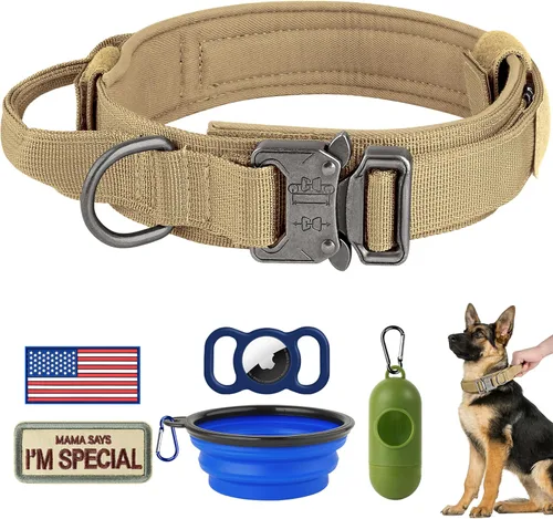 Miniatura 17 de HYDEME Collar táctico ajustable para perro, collar de nailon de entrenamiento militar con mango de control y hebilla de metal pesado para perros