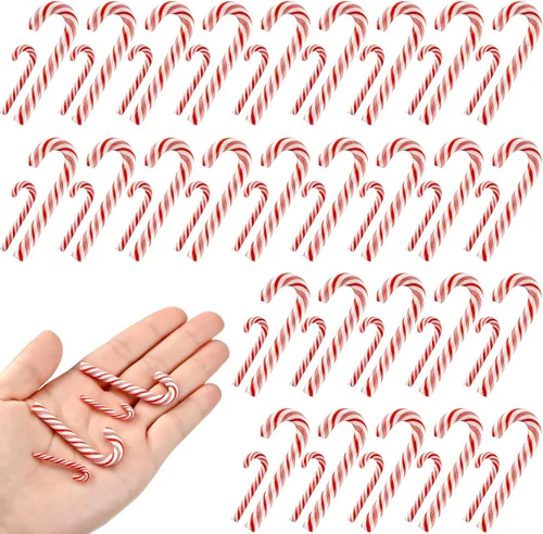 Giegxin 60 Piezas de Bastón de Caramelo de Navidad para Manualidades, Decoración Falsa de Caramelo de Plástico, Adornos Mini de Menta Arcoíris, Cane