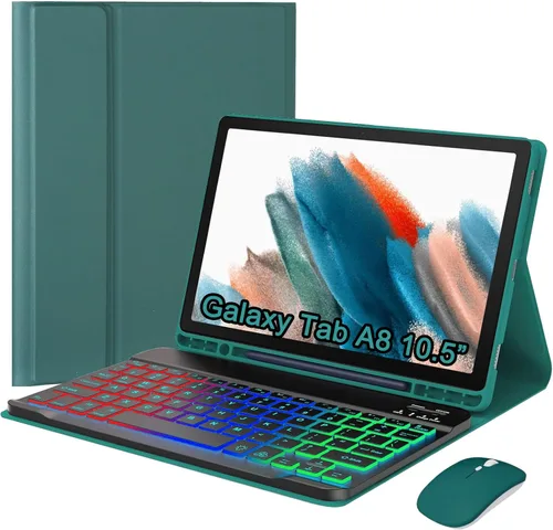 Miniatura 10 de Funda de teclado con mouse para Samsung Galaxy Tab A8 de 10.5 pulgadas 2022 (SM-X200/X205/X207), teclado ligero desmontable retroiluminado, funda