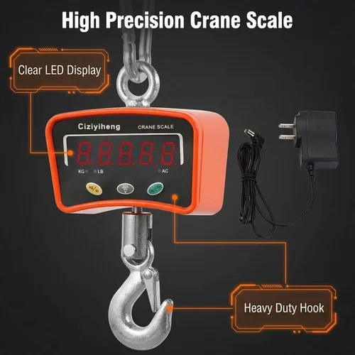Miniatura 2 de Báscula colgante digital para grúa industrial con sensor de precisión adecuada para pesaje de granja (500 kg/1100 lb)