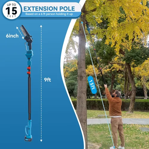 Miniatura 5 de Tijeras de Podar de Pértiga 3 en 1, Tijeras de Podar Eléctricas y Sierras de Pértiga para Poda de Árboles con Pértiga de Alcance de 15.3 pies