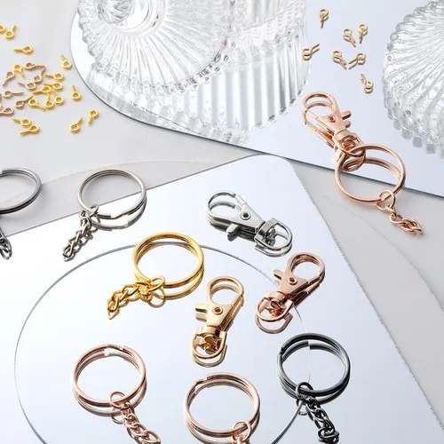 Miniatura 3 de Kit de 280 llaveros que incluye 35 llaveros giratorios con cierre de langosta, 35 llaveros con cadenas, 210 piezas de ganchos pequeños