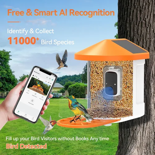 Miniatura 3 de FVVL - Comedero para pájaros con cámara alimentado por energía solar, cámara inteligente de alimentación inteligente para aves con visión
