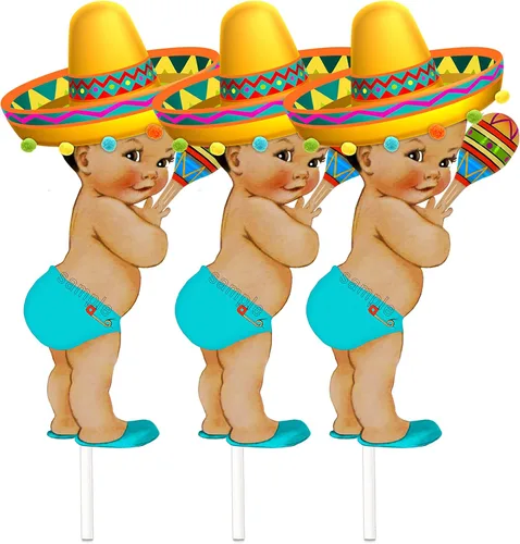Centro de mesa de fiesta mexicana para niño y niña, recortes de taco, cumpleaños, baby shower, cinco de mayo, decoración de mesa (niño)