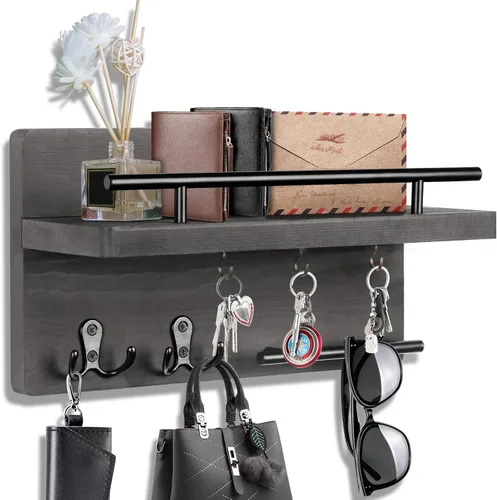 Miniatura 8 de OurWarm Soporte para llaves de pared con 5 ganchos para llaves, para colgar en la pared, con estante para llaves y correo, organizador de correos