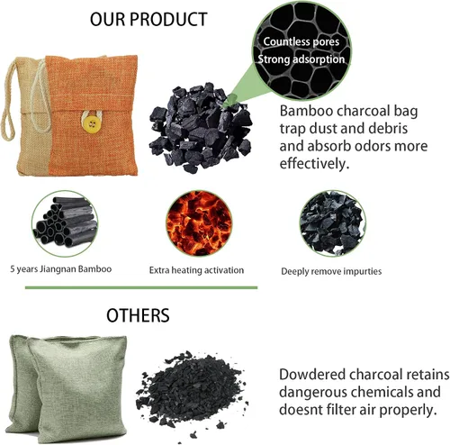 Miniatura 4 de Bolsas de carbón absorbente de olores (10 x 3.53 oz+4 x 7.05 oz) bolsas purificadoras de aire de carbón de bambú activado, bolsas eliminadoras