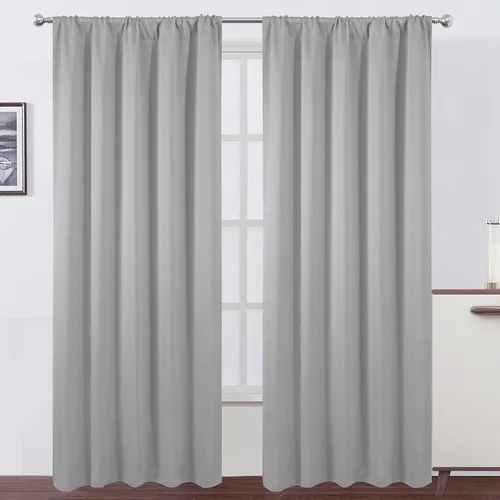 Miniatura 61 de LEMOMO Cortinas opacas negras para cocina, 42 x 45 pulgadas, juego de 2 paneles de cortinas opacas con bolsillo para cortinero para ventana pequeña