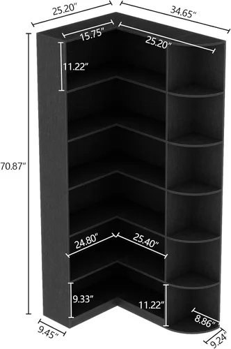Miniatura 3 de Loomie - Estantería negra de 6 niveles, estantería grande y alta de esquina en forma de L con divisor completo, estanterías industriales modernas