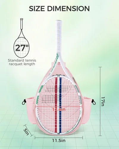 Miniatura 2 de Bolsa de tenis, mochila de tenis resistente al agua para mujeres y hombres, diseño de bandolera acolchada para tenis, pickleball, raquetas de Rosa