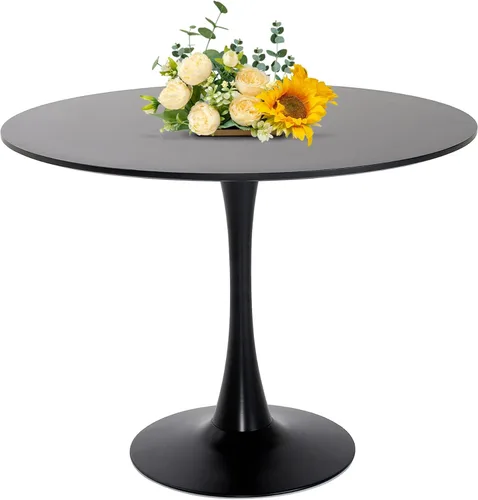 Miniatura 12 de Mesa de comedor redonda de 31.5 pulgadas, mesa de tulipanes de mediados de siglo con base de pedestal de metal, mesa de ocio moderna para espacios