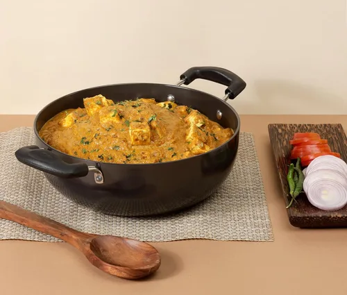 Miniatura 2 de Vinod Utensilios de cocina profesional Deep Kadhai – 2.1 litros (2.2 cuartos) – 20cm (7.9 in) – Tapa de vidrio incluida – Wok/olla anodizado duro