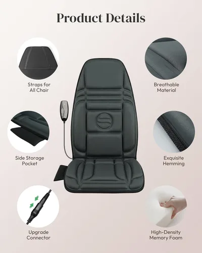 Miniatura 5 de Heycool - Masajeador de espalda con vibración y calor, almohadilla de masaje para silla con 10 motores de vibración y 2 niveles de calor, masajeador