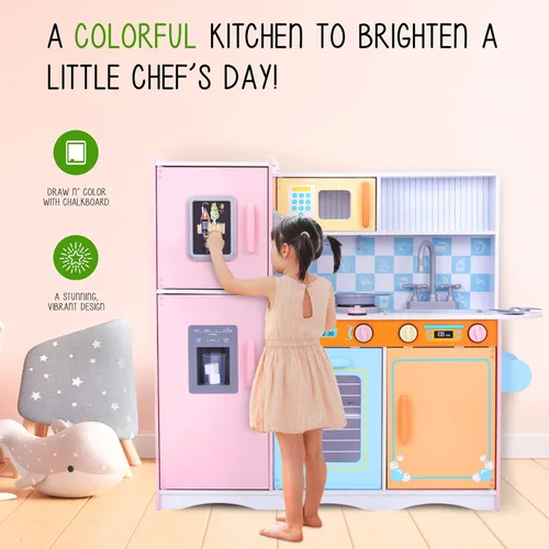 Miniatura 8 de Lil' Jumbl Juego de cocina para niños, cocina de juego de madera con tablero de tiza, teléfono de juego, toallero y dispensador de hielo, pomos