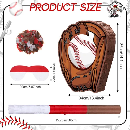 Miniatura 2 de Piñata de béisbol con bate con los ojos vendados para fiesta de cumpleaños, softbol, papel, piñata, pelotas deportivas, suministros de confeti