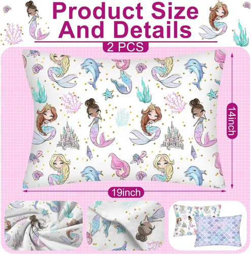 Miniatura 2 de Ganeen 2 fundas de almohada de sirena para niños pequeños, tamaño 14 x 19 pulgadas, se adapta a 12 x 16 pulgadas o 13 x 18 pulgadas, funda