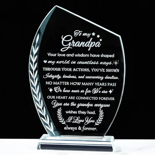 Miniatura 14 de Qianwei Regalos de cumpleaños para el abuelo de los nietos, placa de cristal único regalo para mi abuelo con base LED colorida, regalo