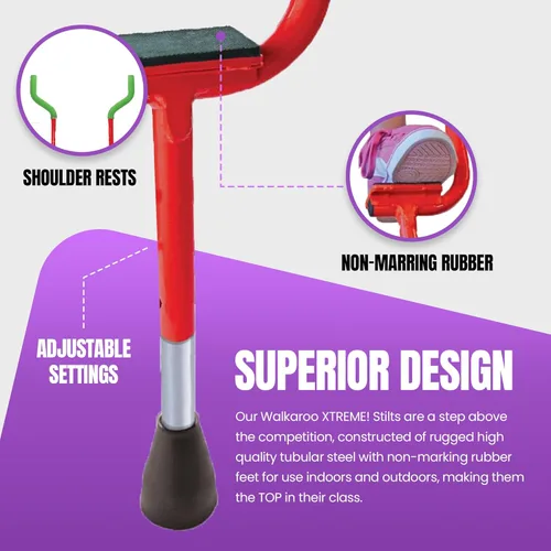 Miniatura 3 de Zancos ajustables Walkaroo Xtreme de acero de Geospace para niños - Juego interior/exterior, ejercicio, zancos de acero para adultos - Hasta 250 Rojo