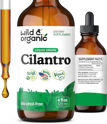 Wild & Organic Tintura de cilantro - Gotas de desintoxicación de hierbas con extracto de cilantro - Suplemento líquido de hoja de cilantro - Gotas